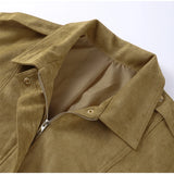  MQTIME  -  Retro Solid Suede Bomber Jacket Women Street Lapel Single Breasted Full Sleeves Zipper Pockets Coat Female Autumn Casual Outwear