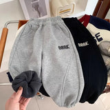  MQTIME  -  Toddler Boys Pant Letter Embroidery Thicken Warm Kids Baby Boys Jogger Pant New Winter Elastic Waist Infant Girls Harem Pant