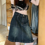 MQTIME  -  American Denim Fishtail Skirt Women's New Loose Retro Old High Waist A Word Skirt