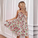 MQTIME  -  Summer Dress Sleeveless Boho Halter Dress A-line Floral Printing Short Dress Beach Sundress Sexy Holiday Vestidos
