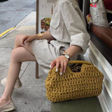 MQTIME  -  New Half-Moon Beach Straw Handbag Luxury Women's Straw Bucket Bag Purse Woven Straw Handbags Casual Tote Crossbody Bag Ins