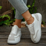  MQTIME  -  Fashion Mix Color Lace Up Flat Skate Shoes Women Autumn Round Toe Soft Thick Bottom Sneakers Comfort Non Slip Sports Shoes