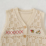 MQTIME  -  Spring and Autumn New Baby Clothing, 0-3 Year Old Female Baby, Versatile Cardigan Flower Embroidered Knitted Vest