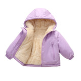 MQTIME  -   Winter Children Thickened Warm Jacket Boys Girls Fleece-lined Hooded Cotton Coat Soft Baby Sportswear Kids Outdoor School Outfit