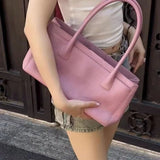 MQTIME  -  Solid Grain Crocodile Textured PU Long Underarm Bag Double Thick Handle Large Capacity Commute Shoulder Handbag Women Purse