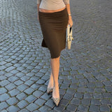  MQTIME  -  Women's Low Waist Ruched Satin Midi Skirt with Side Slit & Asymmetric Hem Elegant Bodycon Party Club Evening Dress Summer Chic