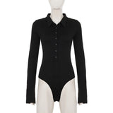 MQTIME  -  Sexy Ribbing Bodycon Jumpsuits for Woman Solid Color Long Sleeves Single Breasted Playsuits Rompers Female Streetwear