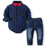 MQTIME  -  2Piece Fall Toddler Boy Outfits Newborn Clothes 0 3 Months Korean Fashion Plaid Long Sleeve Bodysuit+Jeans Baby Clothing BC1636