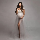  MQTIME  -  Bohemian Photo Shooting Pregnancy Dress Lace Bodysuit Tulle Long Dress  Boho Style Maternity Dresses For Photo Shoot