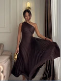 MQTIME  -  Women Navy Blue Asymmetrical One Shoulder Maxi Dress Elegant Chic  Formal Evening Gown Women's Wedding Party Long Dresses