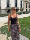 MQTIME  -  Casual Spotted Pattern A-line Skirt Women's Vintage Brown High Waist Slim Fit Wrap Maxi Dress Summer New Lady Commute Wear