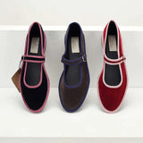 MQTIME  -  Flats Mary Jane Shoes Women Trend Velvet Casual Streetwear Ladies Shoes Canvas Buckle Strap Pointed Toe Loafers Elegant