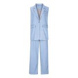 MQTIME  -  Workwear Women's 2 Piece Outfits Sleeveless Suit Vest And Wide Leg Pants Business Office Ladies Set Elegant Formal Clothes