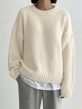 MQTIME  -  Womens Oversized Crewneck Knit Pullover 90s Normcore Tomboy Aesthetic Long Sleeve Chunky Sweater Top Solid Basic Coal Midnight Onyx Black Drop Shoulder Wide Ribbed Cuffs Hem Slouchy Baggy Silhouette For Fall Winter
