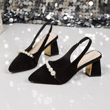 MQTIME  -  Luxury Pearl Chain Suede Slingback Pumps Women Summer Elegant Pointed Toe High Heel Pumps Plus Size Women Party Dress Shoes