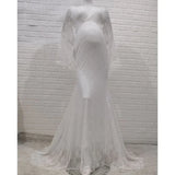  MQTIME  -  Flare Sleeve Lace Pregnancy Dresses Photoshoots Pregnant Session Photos V Neck Sexy Bodycon Floor Length White Maxi Long Dress