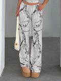  MQTIME  -  Vintage Streetwear Print High Waist All Match Loose Fashion Knitted Long Pants