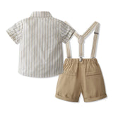 MQTIME  -  3Piece Sets Summer Baby Boy Clothes Korean Fashion Gentleman Tie Short Sleeve Tops+Shorts+Straps Boutique Kids Clothing B001