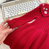  MQTIME  -  Girls' Autumn Knitted Sweater Dress Children Floral Embroidered Peter Pan Collar Sweater Gown Casual Kids Winter Warm Clothes