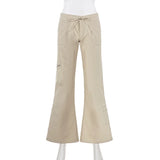 MQTIME  -  Retro Sweet Y2k Low Rise Chic Pants Women's Streetwear Lace-up Loose Straight Capris Khaki Retro Korean Chic Baggy Pant