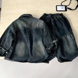 MQTIME  -  Boys Suit Spring and Summer New Childrens Clothes Boys Baby Foreign Cool and Handsome Wash Denim Two-piece Set Simple
