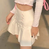 MQTIME  -  Fashion High Waist Aesthetics Mini Skirt Kawaii Buttons White Casual Girl Pleated Skirts Zipper Patchwork Sweet Cute Y2k Outfits