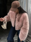 MQTIME  -  Faux Fur Short Coats Women Casual Solid Long Sleeved Fluffy Fox Fur Jacket Female Autumn Winter Fashion High Street Outwear