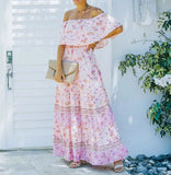 MQTIME  -  Boho Dress Slash Neck Floral Printed Summer Dress Femme Hippie Vestidos A-line Holiday Robes Chic Maxi Dresses
