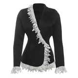MQTIME  -  Black Elegant Blazer Femme 2025 Autumn Fashion Lace-Trim Short Dress Office Commuting Long Sleeve Jacket Women Top Coat