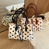  MQTIME  -  Women Polka Dot Canvas Tote Bag Long Top Handles Daily School Shopping Shoulder Bags New Trend Fashion Handbag Unbranded