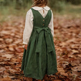 MQTIME  -  Vintage Cotton Linen Girls Sleeveless Dress Chic Open Back Buttons Bandage Bow Sweet Loose Wending Evening Party Dresses