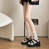 MQTIME  -  Sweet Lolita Mary Jane Platform Shoes Women Cross Strap Bow Chunky Block Heel Round Toe Y2K Cosplay Party Spring Ladies Shoes