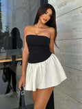 MQTIME  -  Sexy Contrasting Strapless Dress Women Chic Sleeveless Backless Waist-cinching Mini A-line Dresses Summer Lady Party Robes