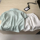 MQTIME  -  Boys' Suit Spring and Summer New Children's Wear Korean Boy Baby Striped Splicing Shirt Casual Shorts Two-piece Set