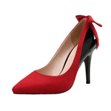 MQTIME  -  Bow Pointed Toe High Heel Pumps Suede Patent Leather Women Shoes