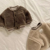 MQTIME  -  Toddler Boy Lamb Woolen Jacket Thick Letter Embroidery Kids Girl Warm Coat Single Button Closure Baby Boy Winter Baseball Jacket