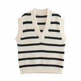 MQTIME  -  Y2k Striped Sweater Vest Spring 2024 Women Fashion Chic V-Neck Sleeveless Knitwear Girl Casual Preppy Style Knit Sweaters Tops