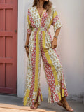 MQTIME  -  Boho Overalls Summer Floral Printing Wide Leg Rompers Femme Beach Style Viscose Jumpsuits Vacation One-piece Suits