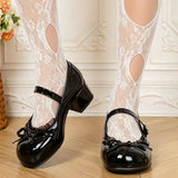 MQTIME  -  Vintage Bow Knot Y2K Mary Jane Pumps Gothic Black Ruffles 4.3CM Heels Shoes Women Round Toe Sweet White Lolita Cosplay Shoes