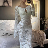 MQTIME  -  Sexy Lace Long Dresses For Women Summer 2025 New Fashion Hollow Out See Through Maxi Dress Lady Chic Beach Evening Party Dresses