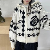 MQTIME -  Y2k Vintage Zipper Cardigan Women Oversize Winter Harajuku Knit Sweater Korean Fashion Hooded Jumper Aesthetic Knitwear