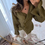  MQTIME  -  Spring/Summer New Lace Solid Color Irregular Versatile Casual Long Sleeve Shirt for Women