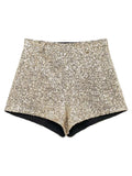 MQTIME  -  Sexy Sequins High Waist Shorts Women Vintage Glitter Solid Short Pants Female Spring Autumn Fashion Versatile Streetwear