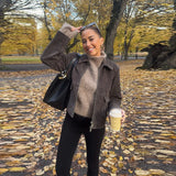 MQTIME  -  Stylish Minimalist Jacket Loose Double-ended Zipper Short Coat Autumn Chic Fashionable Casual Street Style Women's Outerwear