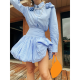MQTIME  -  Womens Kawaii y2k Aesthetic Mini Bubble Skirts High Waist Ruffle Hem Pleated Short Skirts Retro Puffy A Line Balloon Skirts
