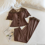 MQTIME  -   New Two-Piece Women's Pajamas Summer Short Sleeve Pyjamas Nightwear Woman Sleeping Clothes Lace Room Wear Ladies Pijama