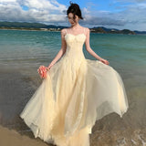 MQTIME  -  3D Butterfly Lace Skirt Heavy Industry High Grade Mesh Style Design Dress Vacation Beach Elegance Temperament Long Dress