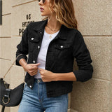 MQTIME  -   2024 New Women Short Denim Jackets Fashion Female Casual Long Sleeve Lapel Solid Button Pocket Slim Jean Jacket Fall Winter Coat