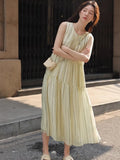 MQTIME  -  Loose Striped Dress 2024 Summer Small Fresh Round Neck Tie Fashion Casual Temperament Long Skirt