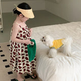 MQTIME  -  Summer Baby Girl Sling Dress Cotton Korean Sleeveless Toddler Girl Vestido Loose Thin Rose Printed Children Girl Slip Dress